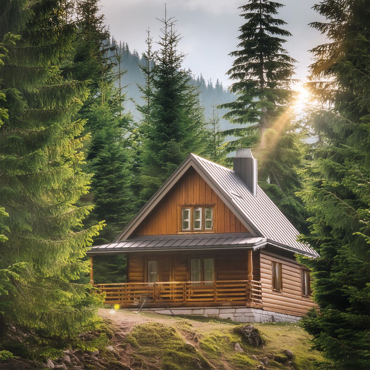 Drevená chata v lese. Poistenie drevenej chaty.